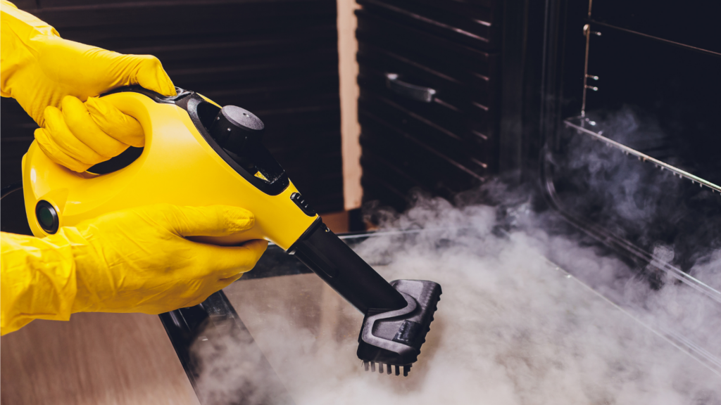 Steam cleaning kitchen equipment